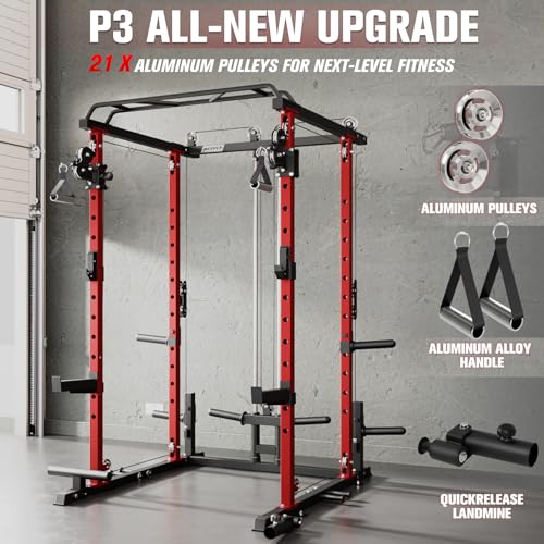 Image of RitFit Multi-Function Garage & Home Gym Package Includes 1200LBS Power Cage PPC03 /P3 with Cable Crossover System, Weight Bench, Olympic Barbell Weight Set, Full Body Workout