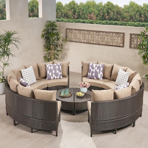 DEVOKO 10 Piece Oval Shape Outdoor Wicker Patio Furniture Al...