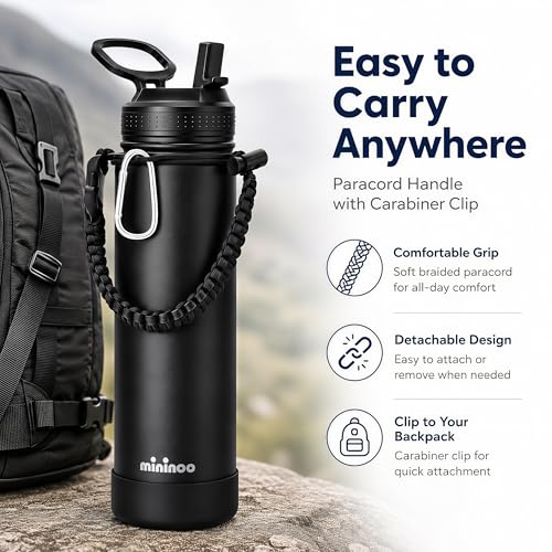Image of mininoo 24 oz Insulated Stainless Steel Water Bottle with Straw, Black