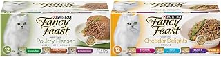 Fancy Feast Wet Cat Food, Poultry Pleaser Variety Pack 85 g Cans (12 Pack) & Wet Cat Food, Cheddar Delights Grilled Variety Pack 85 g Cans (12 Pack)