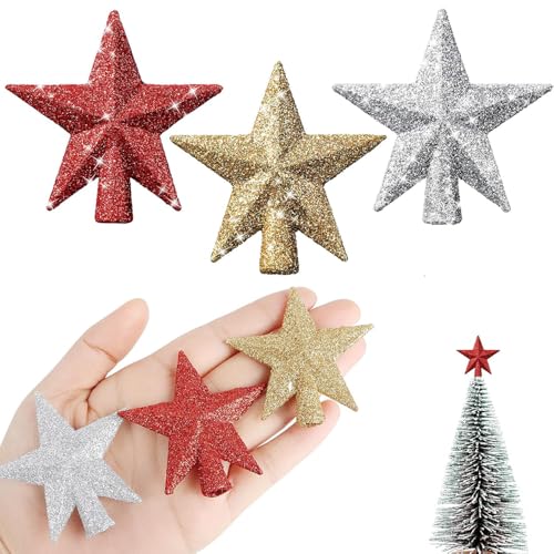 TIutmivo Weihnachtsbaumspitze Stern mit Glitzer, 6 cm, Mini...