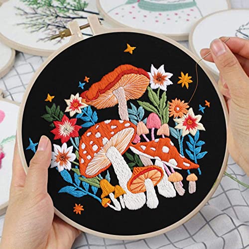 Image of Louise Maelys Mushroom Embroidery Kits for Beginners with Art Night Pattern,Adults Starter Cross Stitch Kit DIY Needlepoint