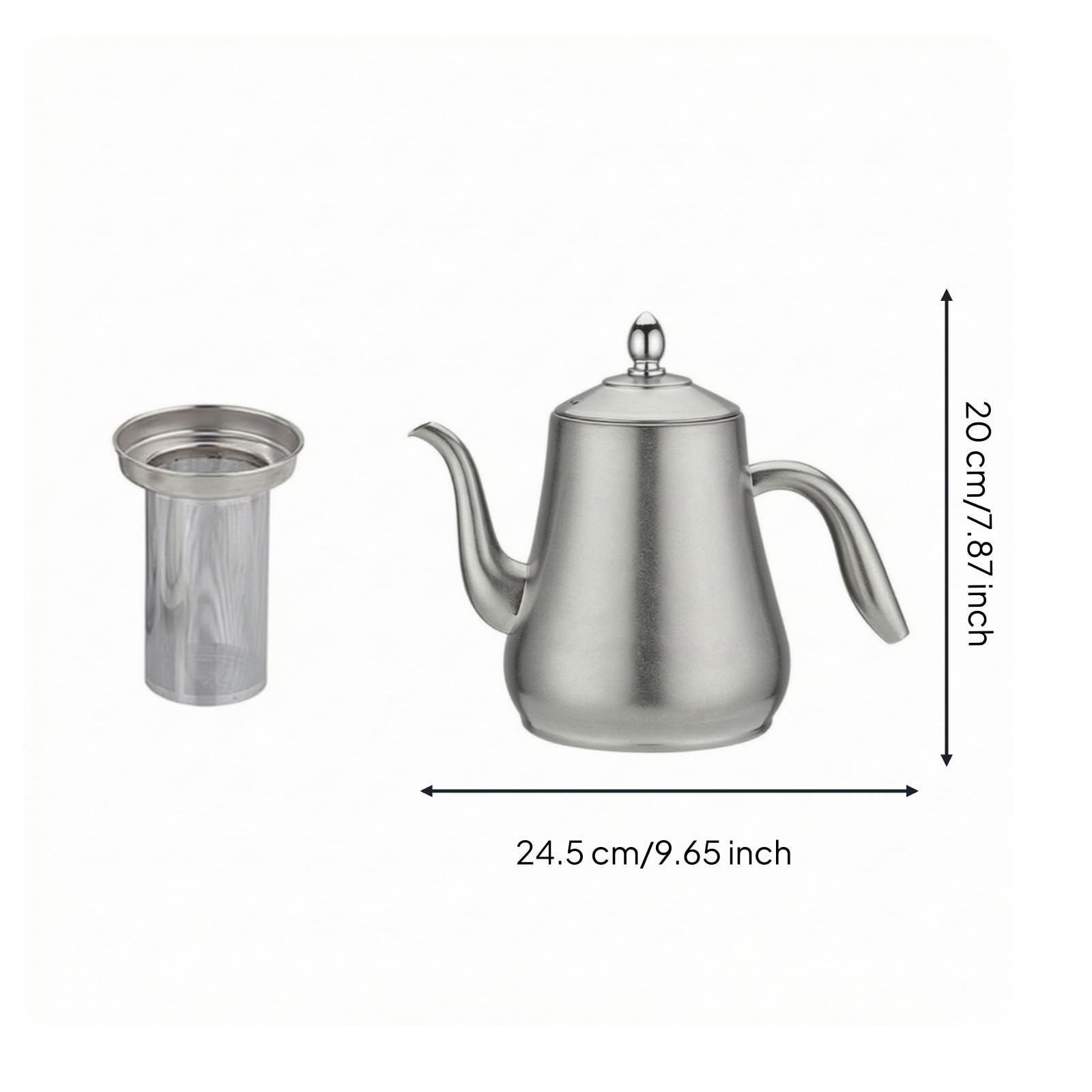 Colcolo Tetera de Acero Inoxidable con Hervidor Cafetera y Jarra Filtro Extraíble Que Retiene Hojas y Libera Aroma Vertido Controlado Diseño Retro Elegante, 1550ML