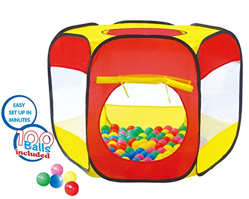 POCO DIVO 100-Ball Pit Play Tent Popup Hexagon Mesh Playpen Toddler Birthday Gift, Kids Holiday Present for 1 2 3 4 5 Year Old Boys Girls