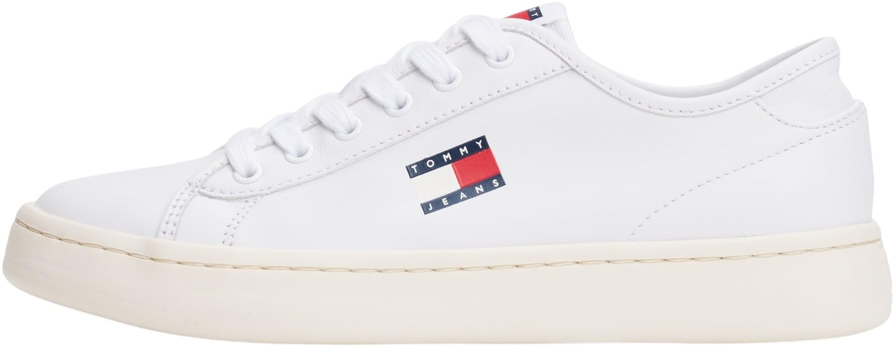 Tommy Jeans Women's Lightweight Leather Court Trainers, White (White), 6