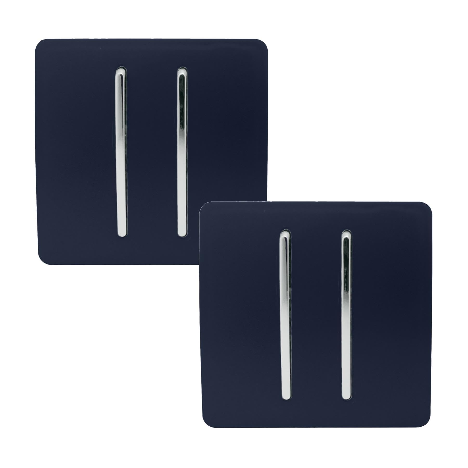 Trendi Switch 2 Gang 1 Way Navy Blue Rocker Light Switch - Screwless Plate - Fireproof ABS Plastic - 2 Pack