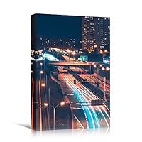 Canvas Wall Art Street Lights Cityscape Colorful Modern Multicolor Neon Photography Places - 12x18 inches