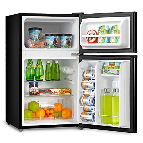 Midea WHD113FB1 Double Door Mini Fridge with Freezer for Bedroom