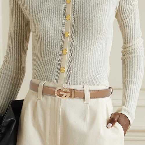 Image of Aurolran Women's Leather Belt with Buckle - Ideal for Dresses, Jeans, and Coats