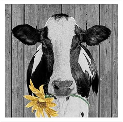 NTEUMM Holstein Cow Canvas Wall Art Decor Black and White Country Farmhouse Kitchen Bathroom Rustic Retro Picture Modern Home Bedroom Mural Poster (UNFRAMED,16"Wx16"H)