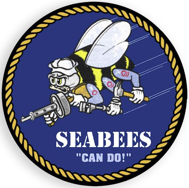 Round Seabees Can Do Seal Sticker (Logo Engineer Construction cb ncf Navy Insignia Vinyl Decal for Car Truck Cooler (3 inch) USN Licensed