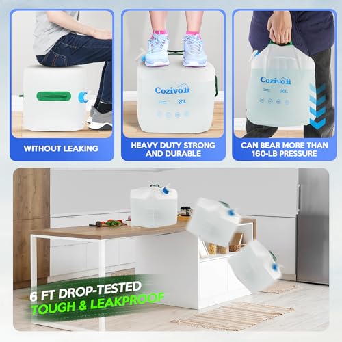2 Pack Cantimplora Plegable de Agua 5.3 gal con Grifo, Cubo de Agua Portátil Libre de BPA para Camping, Senderismo y Kit de Supervivencia miniatura 5