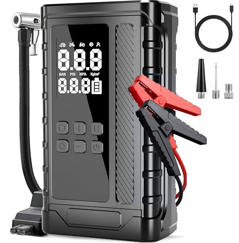 XPR3SS 2-in-1 Car Jump Starter & Tyre Inflator 8000mAh 12V Upto 6.0L Petrol & 3.0L Diesel Engine Peak Current 1000A Electric Portable Wireless Tire Inflator Air Compressor Pump 150 PSI Max Pressure
