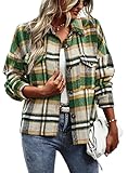 Womens Casual Flannel Plaid Blouse, Long Sleeve Button Down Shacket Jackets Shirts Tops with Pockets