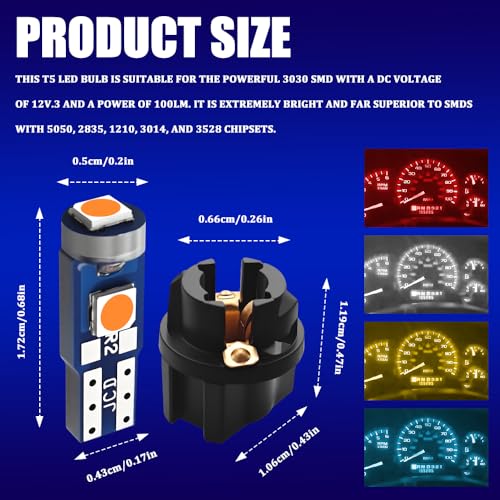 20 unidades de bombillas LED T5 74 para tablero de auto miniatura 2