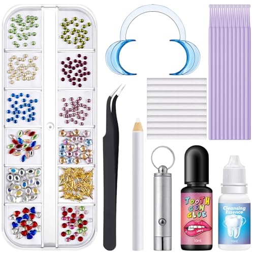 DIY Tooth Gems Kit 580 Rhinestones & Dental Gems Alloy Jewels Tooth Glue Tweezers Mouth Opener etc Complete Starter Set for Tooth Crystal Jewelry at Home Gift Reflective Teeth Diamonds Set