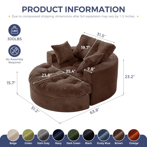 Image of MAXYOYO Oversized Round Chaise Lounge Sofa, Boneless Chair with Ottoman