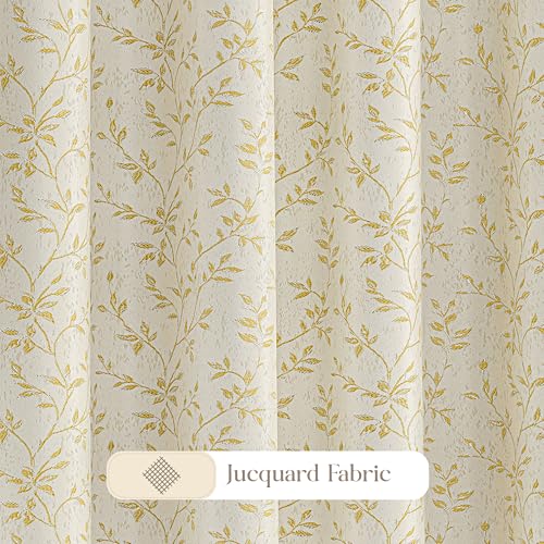 Image of Yellow Weaves 1 Pc Jacquard Leaf Eyelet Long Door Curtain - Perfect for Home, Office, Bedroom, Living Room & Balcony - 7 Feet (Golden)