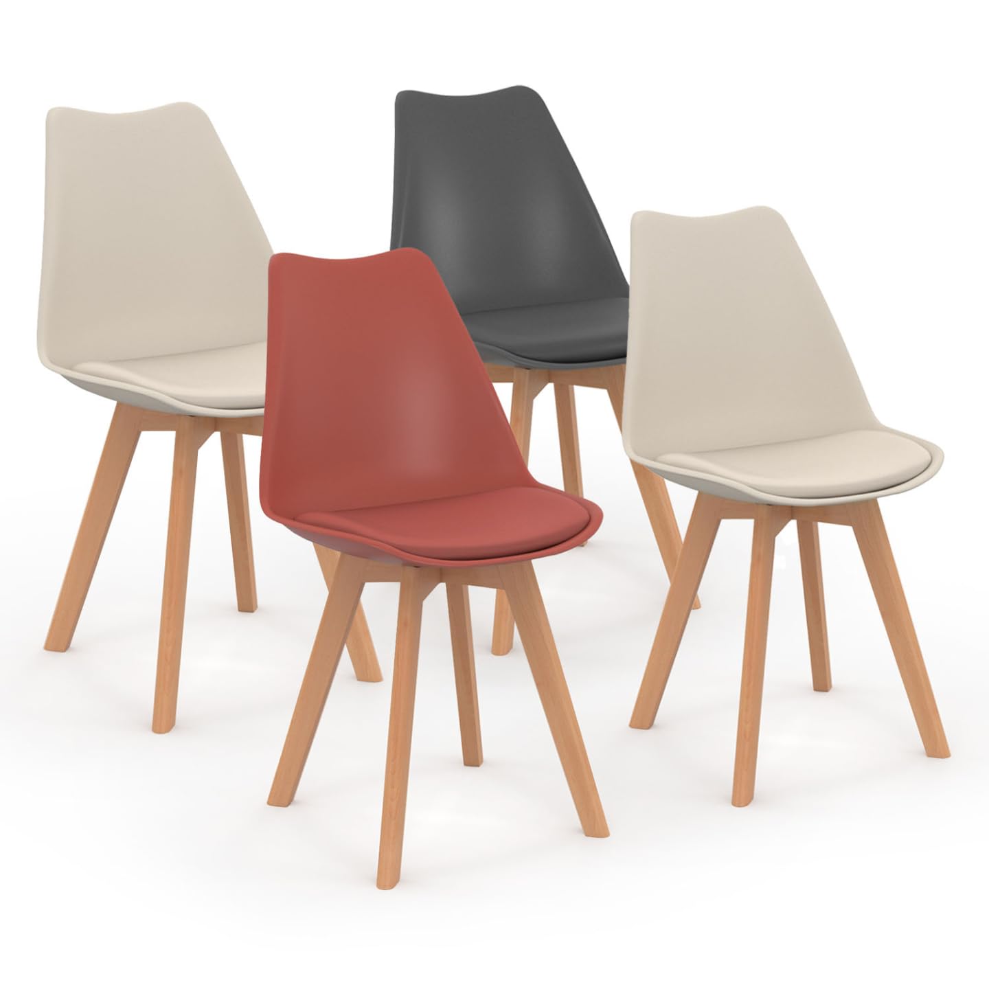 IDMarket - Set di 4 sedie scandinave SARA colore misto grigio scuro, terracotta, beige x2