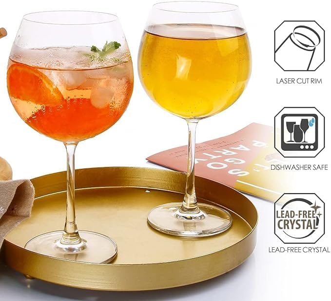 smart "serve" Imported Crystal Gin Goblets Set of 6 - 680 ml Large Balloon Glasses for Gin and Tonic, Cocktails, Wine - Lead-Free Premium Barware with Thinnest Rim for Home, Parties & Entertaining 3