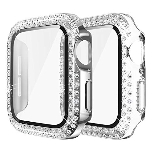 Yolovie (2-Pack) Compatible for Apple Watch Case with Screen Protector 40mm Series 6/5/4/SE, Bling Cover Diamonds Rhinestone Bumper Protective Frame for iWatch Girl Women (Clear/Silver)