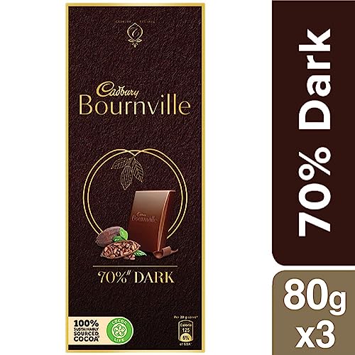 Image of Cadbury Birthday Celebrations Box, 430g & Bournville Rich Cocoa 70% Dark Chocolate Bar, 3 x 80 g