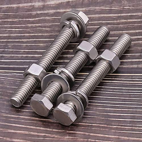Image of (5 Sets) 1 /2-13 x 3-1 /2 inch Hex Bolt and Nut Kit, 304 Stainless Steel (18-8), Fully Threaded, Flat & Lock Washers Included