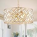 CATINER Gold Crystal Chandelier Modern 18" Round Semi Flush Mount Ceiling Light for Dining Living Room Bedroom & Foyer - Large Round Pendant Fixture