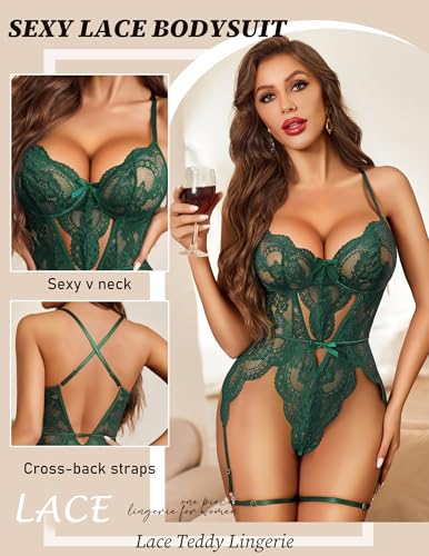 Avidlove Womens Lingerie Floral Lace Bodysuit Cross-Back Straps Teddy One Piece Babydoll S-XXL2
