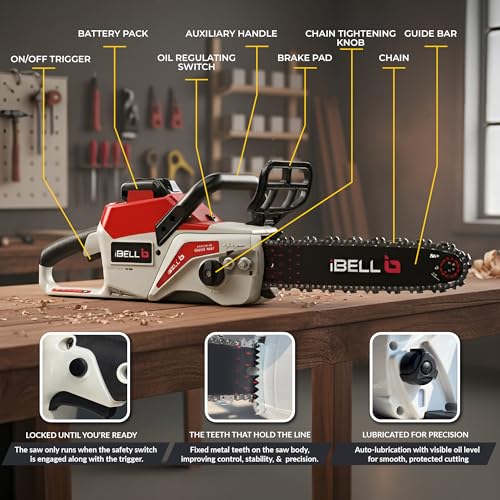 Image of IBELL IBL BS40-16 Cordless Brushless Chainsaw 40V | 2000W | 28000RPM | 16 inch Guide Bar | Automatic Lubrication | 45 minutes runtime at no-load speed | Low Kickback Design - 6 months warranty