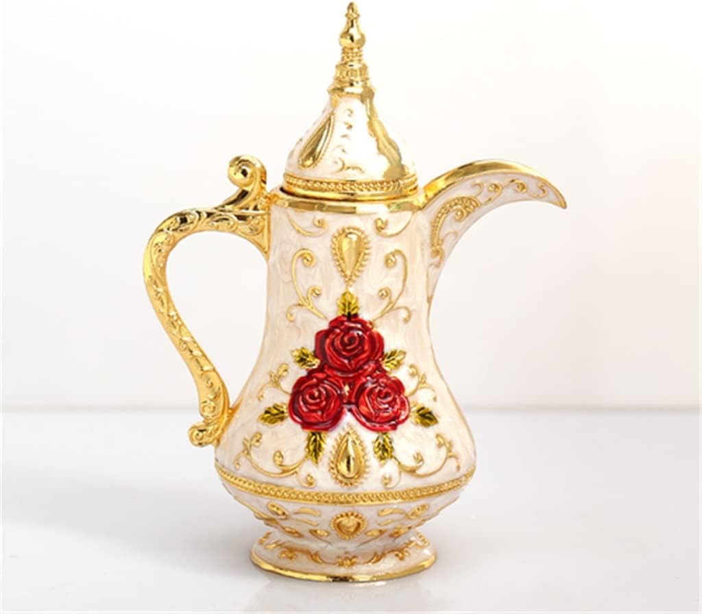 Vintage Flower Carving Automatic Toothpick Holder Teapot Shape Metal Toothpick Dispenser Storage Box(E)