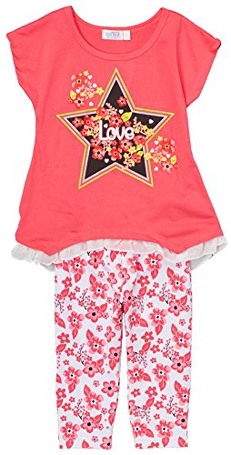 Image of ToBeInStyle Girl's 2 Piece Outfit Top & Leggings Set Casual Graphic Shirt Capri Pants