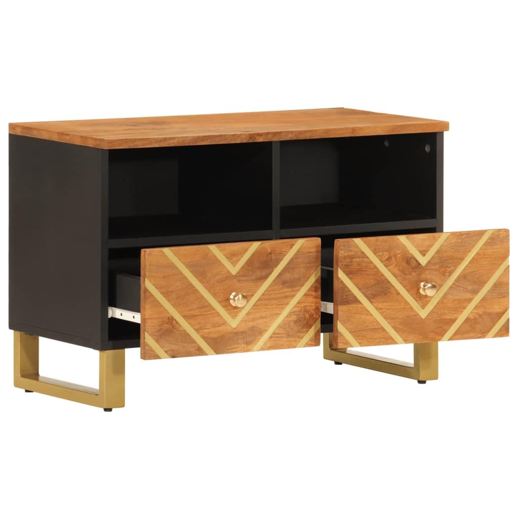 Stolik pod telewizor drewno mango brązowy czarny 70x33,5x46 cm, szafka pod telewizor, nowoczesna szafka do salonu, szafka pod telewizor, stół telewizyjny 356784