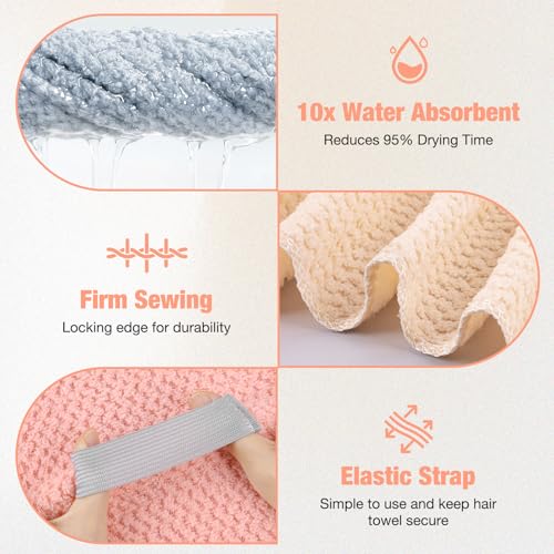 OSRPIEU 3 Pack Microfiber Hair Drying Towels for Women, Super Absorbent Microfiber Hair Towel for Curly Hair, Hair Drying Towel Wrap for Hair Care with Elastic Strap