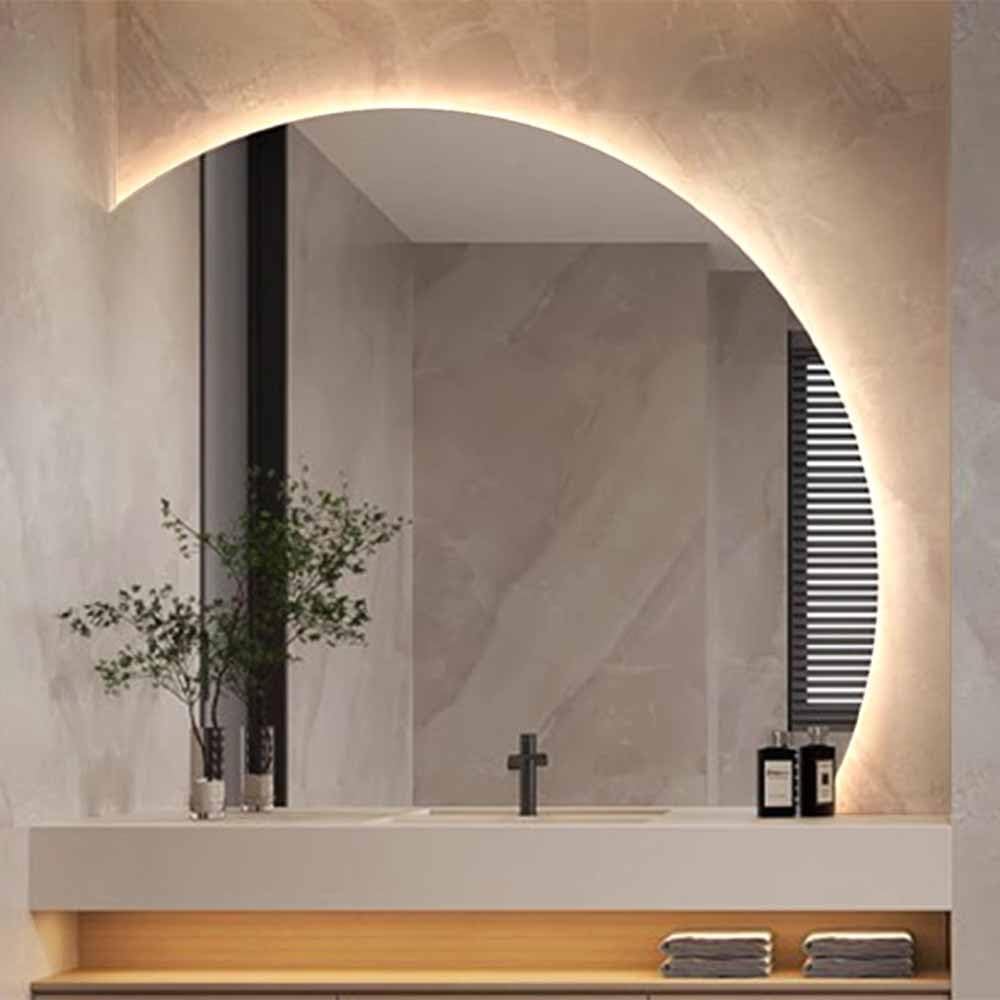 LISSA Miroir De Courtoisie Demi-Cercle, Miroir De Salle De Bain À Lumière LED, Miroir Mural En