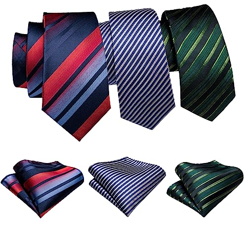 Image of Barry.Wang 6 PCS Men Ties Set Silk Business Fashion Woven Necktie Handkerchief Cufflinks Paisley Stripe Wedding Party
