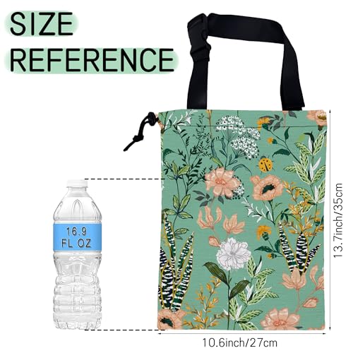 Image of Blooming Flower Car Trash Bag,Garden Floral Hanging Drawstring Car Garbage Bag,Waterproof Canvas Car Back Seat Organizer with Adjustable Buckle,for Vehicles,SUVs,Camping,Road Trips