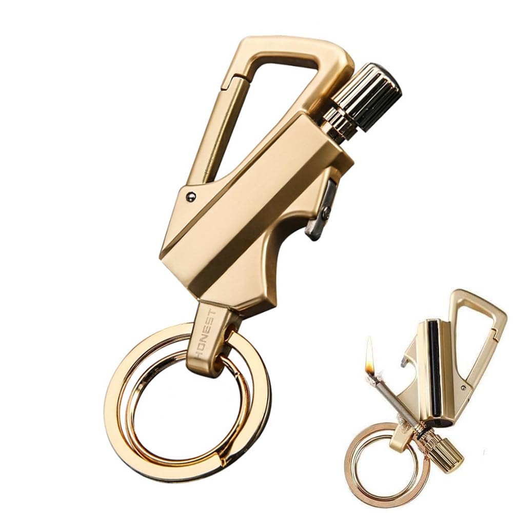 YGCHEN Accendino Eterno 3 in 1, Accendifuoco in Metallo con Apribottiglie, Mini Accendino Multifunzione per Zaino e Chiavi, Ideale per Campeggio, Escursionismo ed Emergenza, Regalo per Uomo (Dorato)