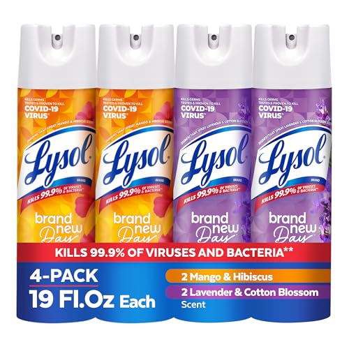 Lysol Disinfectant Spray, for Cleaning and Deodorizing, Lavender & Cotton Blossom + Mango & Hibiscus (Pack of 4) - image 1
