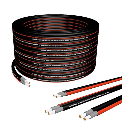 Germany B.e.s.t Solarkabel Duplex 6mm2 PV Kabel 6mm2 Solar Kabel aus Kupfer Photovoltaik 50m Schwarz und Rot