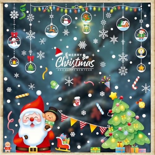 HAMKU 1 Set di Adesivi per finestre di Natale window sticker decor fiocchi di neve immagini per porte, vetrine, frontali in vetro, decorazione natalizia riutilizzabile