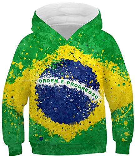 Ocean Plus Garçon Sweat à Capuche avec Impression Numérique et Poche Kangourou Fille et Chat Unisexe avec Capuche Multicolore (4 ans/90-105 cm, Drapeau de la République fédérative du Brésil) Cover