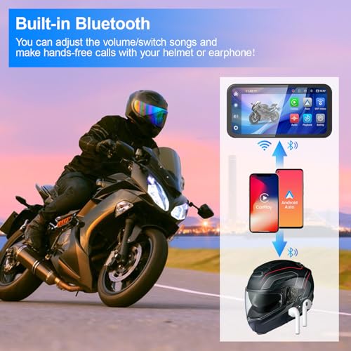 Image of 6.2 inch Motorcycle Carplay (Includes 128G SD) with Dual Dash Cam, Android Auto, IP67 Waterproof Motorbike Touchscreen, Camera Frond and Rear, GPS Navigation, Support Siri, Google Assistant