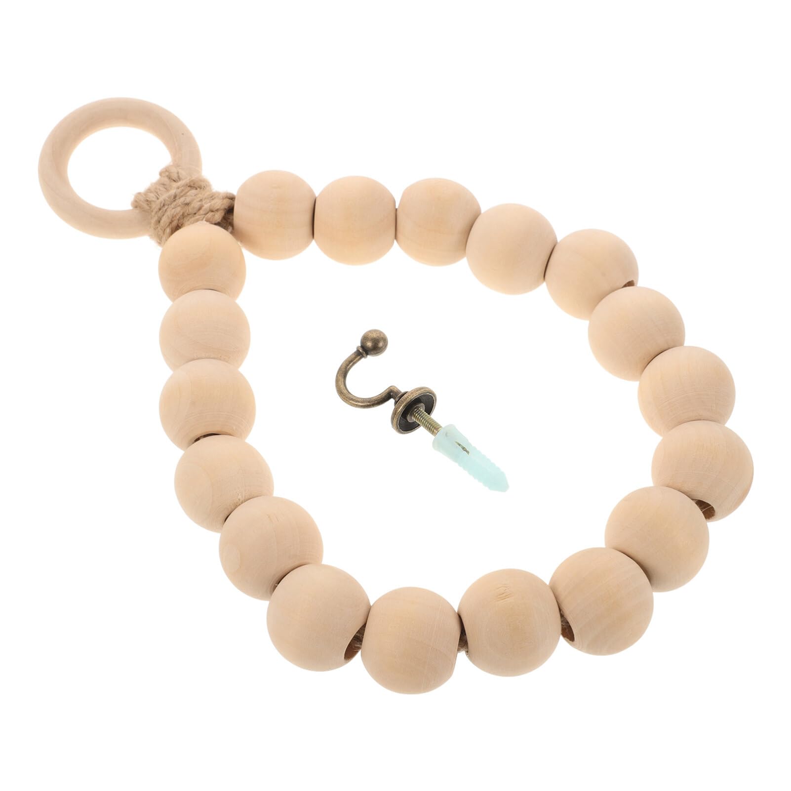 HOLIDYOYO Over Door Towel Holder Handmade Boho Towel Rack, Round Wood Bead Towel Ring Wall Mounted Boho Toilet Paper Hanger Bathroom Decor Rustic Farmhouse Hand Towel Holder