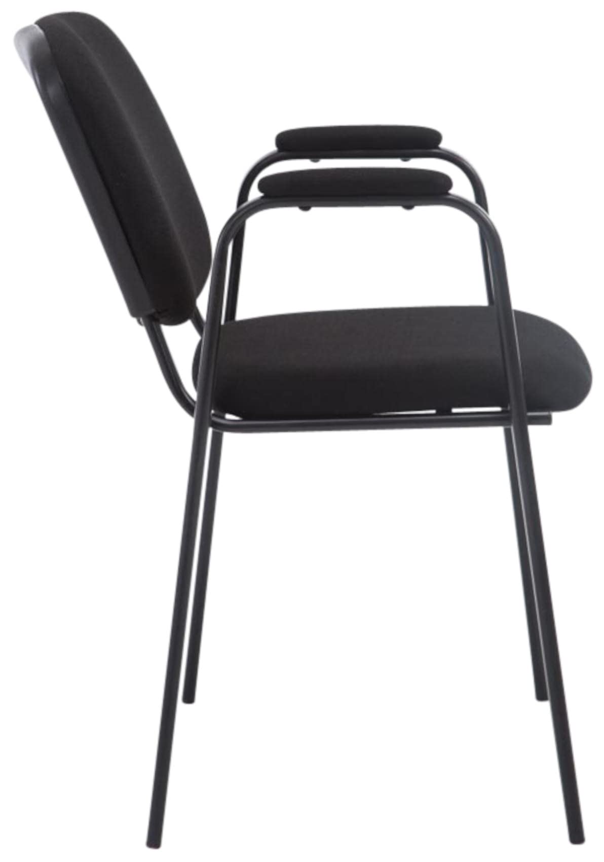 CLP Lot de 4 Chaises Empilables Ken Pro avec Accoudoirs Rembourrés, Chaises de Conférence en Tissu, Piétement Métal Noir Stable jusqu'à 150 kg, Couleur:Noir