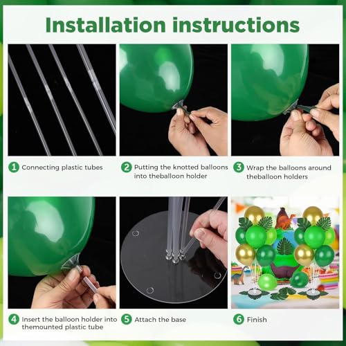 Image of 6 Sets Jungle Safari Balloon Stand Kit for Table Gold Green Balloons Dinosaur Party Tables Centerpiece with Palm Leaves for Animal Wild One Birthday Baby Shower St Patricks Day Party Supplies