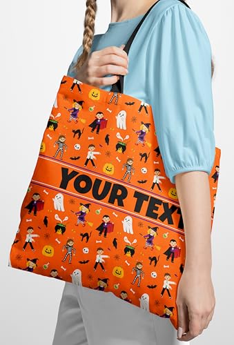 Personalized Halloween Tote Bag - 16”x16” Trick-or-Treat Reusable Bag with Custom Name/Monogram/Text - Durable Cloth Canvas, Perfect Customized Gift3