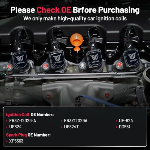 Image of BDFHYK 8 Ignition Coil Pack UF824 and 8 Iridium Spark Plug XP5363 Compatible with 2016 2017 F150 Mustang 5.0L V8 Coil for UF824T DG561 FR3Z-12029-A