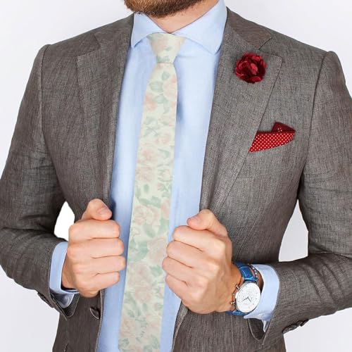 Image of Mantieqingway Men's Skinny Tie, Cotton Floral Ties for Men Wedding Necktie for Groom, Groomsmen, Missions, Dances