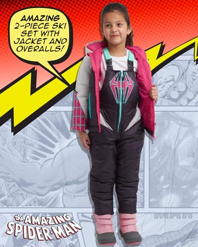 Marvel Girls Snowsuit Set - 2 Piece Ghost Spider Gwen Insulated Winter Jacket & Ski Bib Overalls for Kids3